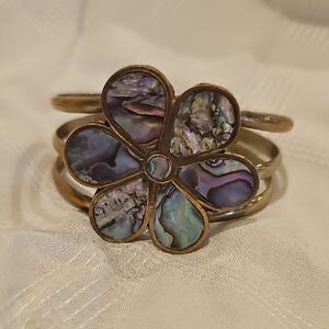 Elegant Silver and Abalone Flower Bracelet